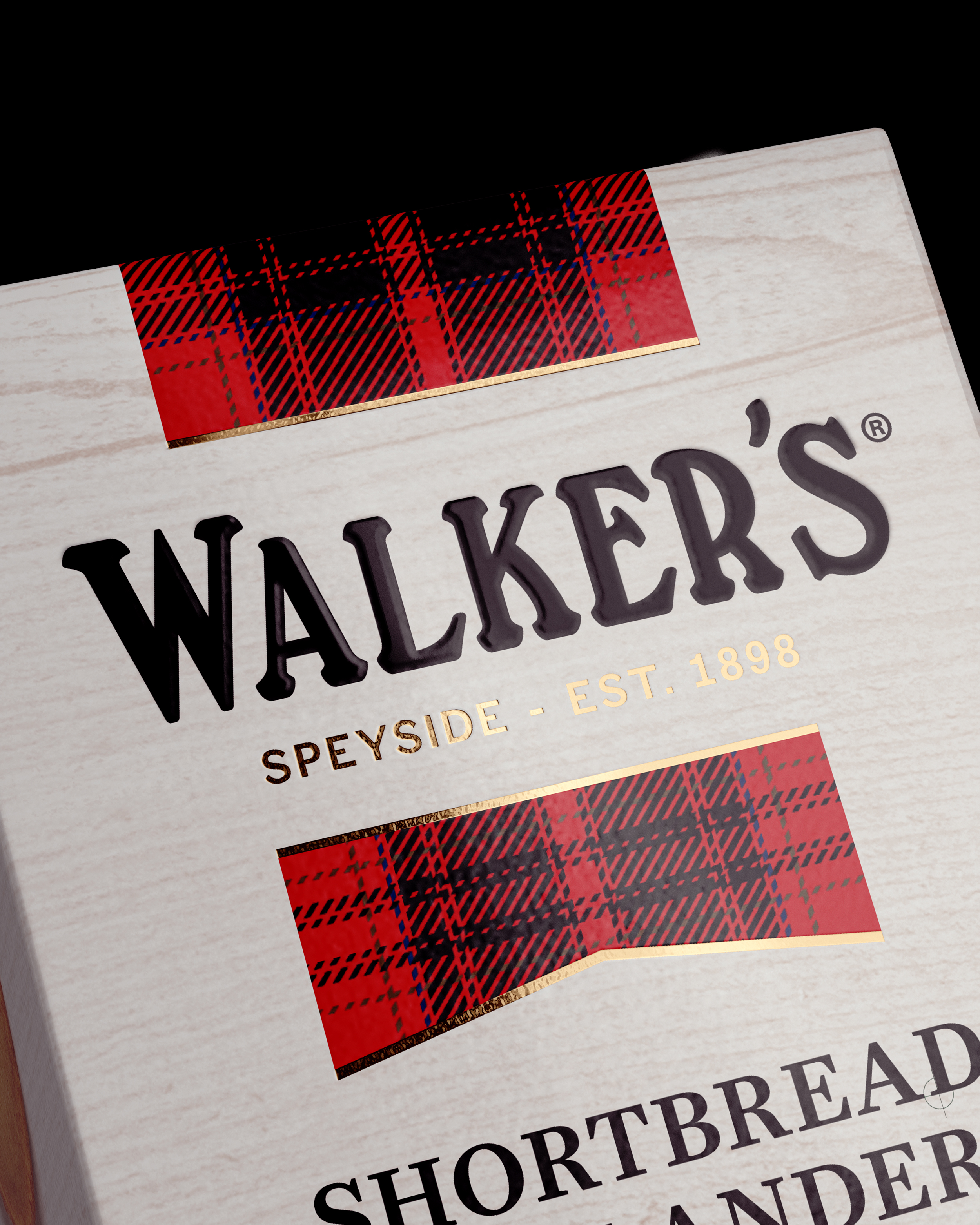 Close up photography of a Walkers shortbread box
