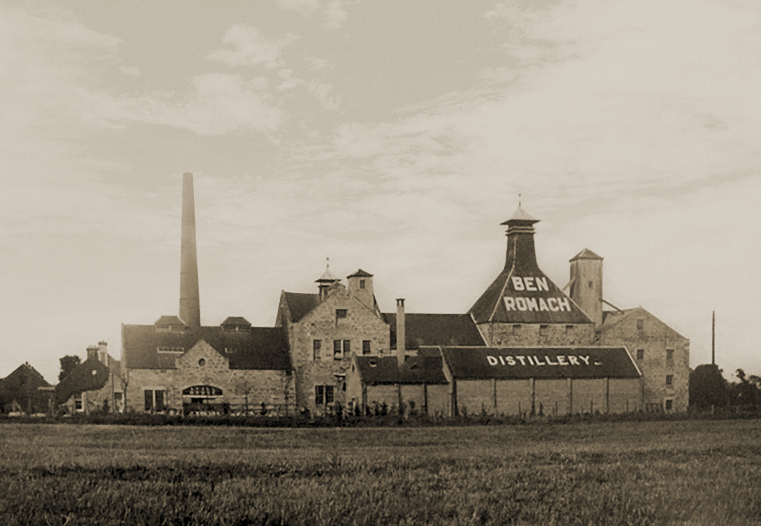Vintage Benromach Distillery image in black and white