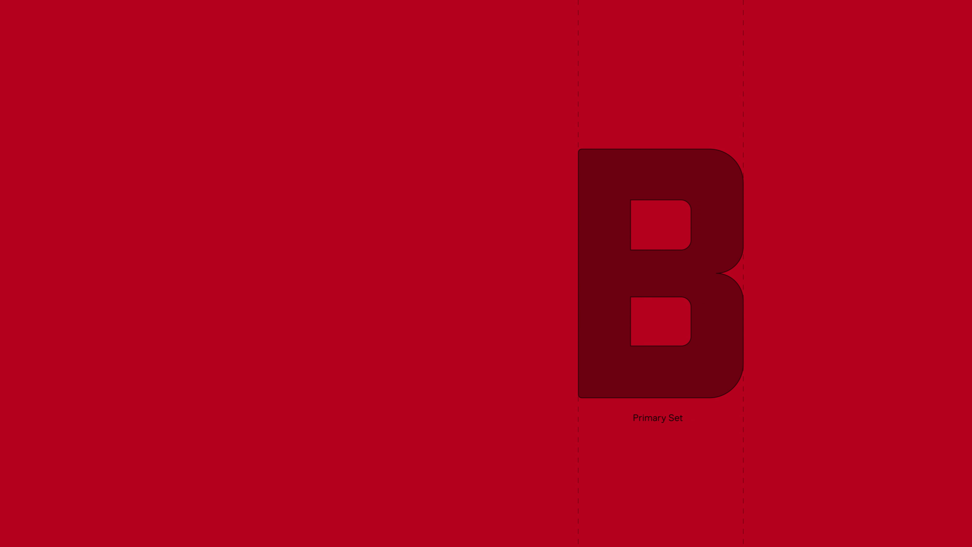 The letter B within a baseline dotted line on red background 