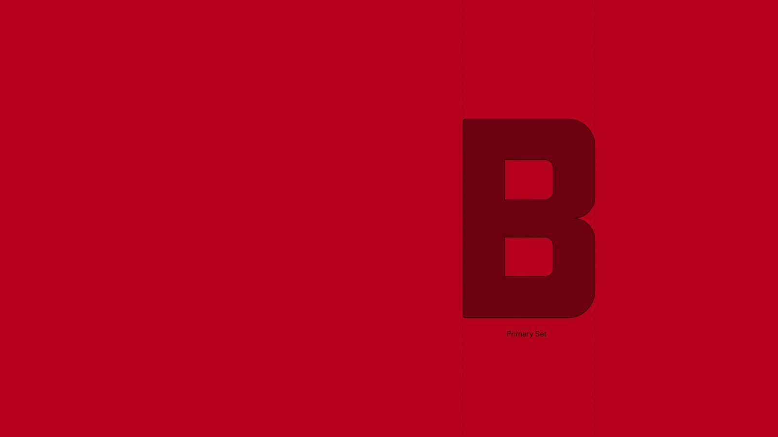 The letter B within a baseline dotted line on red background